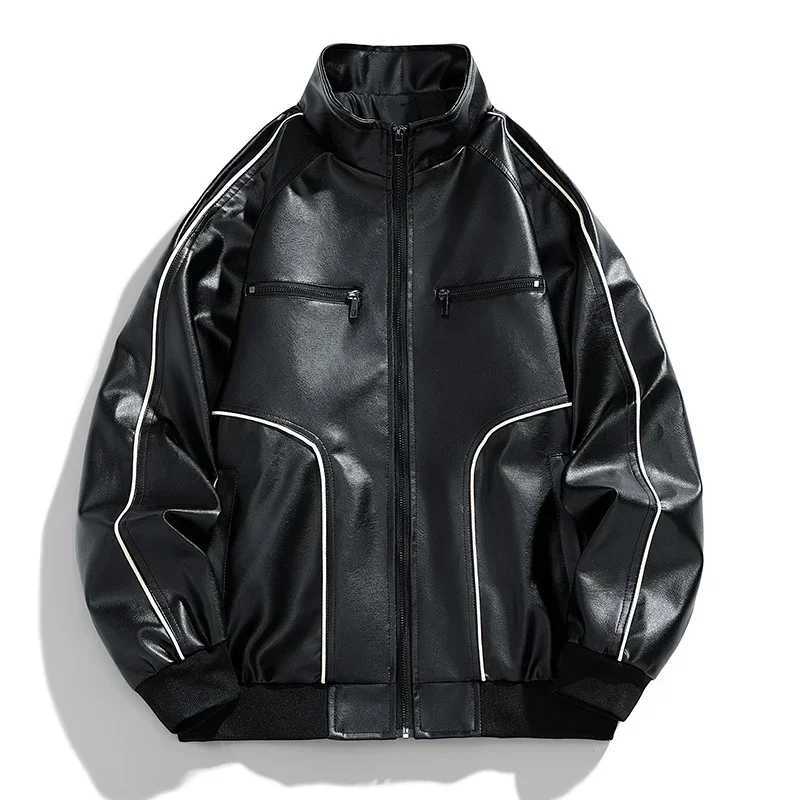 Leather Jacket Men Fashion Motocycle Jackets Stand Colar Pu Fall Winter Outwear Casual Faux Leather Coats Man Mens Clothing Top X241017