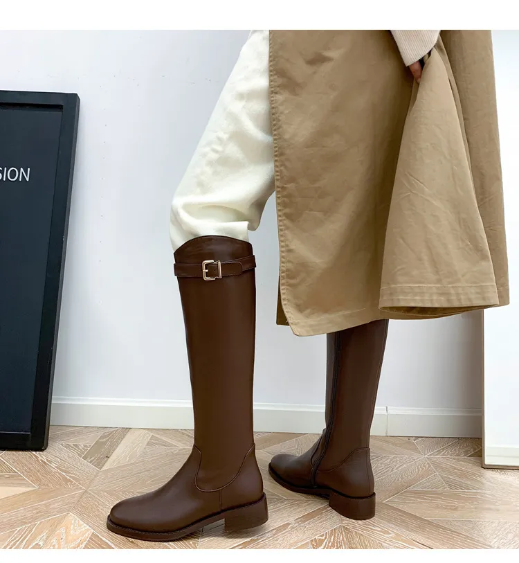 2023 Designer Woman Autumn And New Low Heel High Women's Knight Round Toe Knee Slimming Martin Women Winter Boots