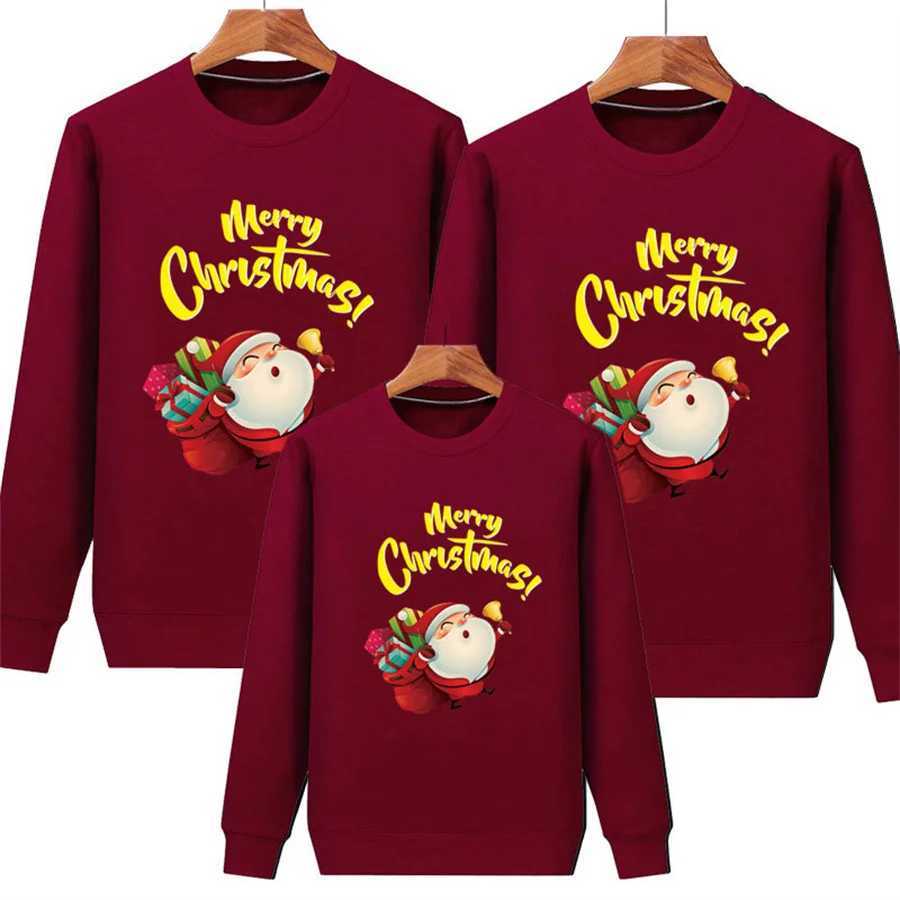Family Hoodie Christmas Match Set Warm Childrens Clothing Sportswear with Velvet Sweater Santa Claus Adult and Childrens Gifts W241015