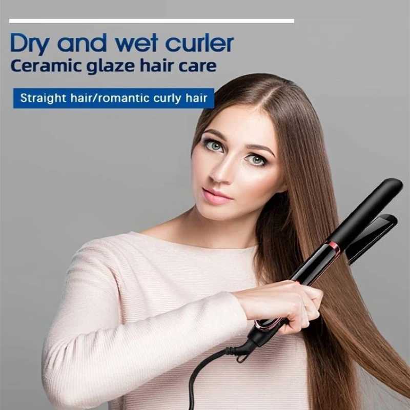 Professional Salon Flat Iron Negative Ionic Electric Splint Plate 2-in-1 Hair Straightener Curler Anti-Scald FeaturesXJ241016