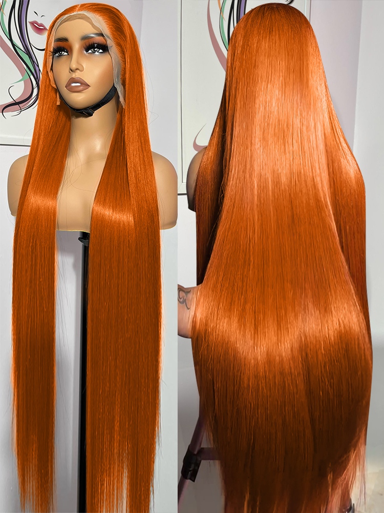 Melodie 220% HD 30 40 Inch 13X6 Front Ginger Orange Bone Straight Human Hair Wigs 13X4 Transparent Lace Frontal Wig