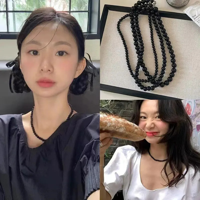 Vintage Strands Choker Necklace Black Pearls Simulated Pearl Jewelry Gift Women Unique Clavicle Chain y241010