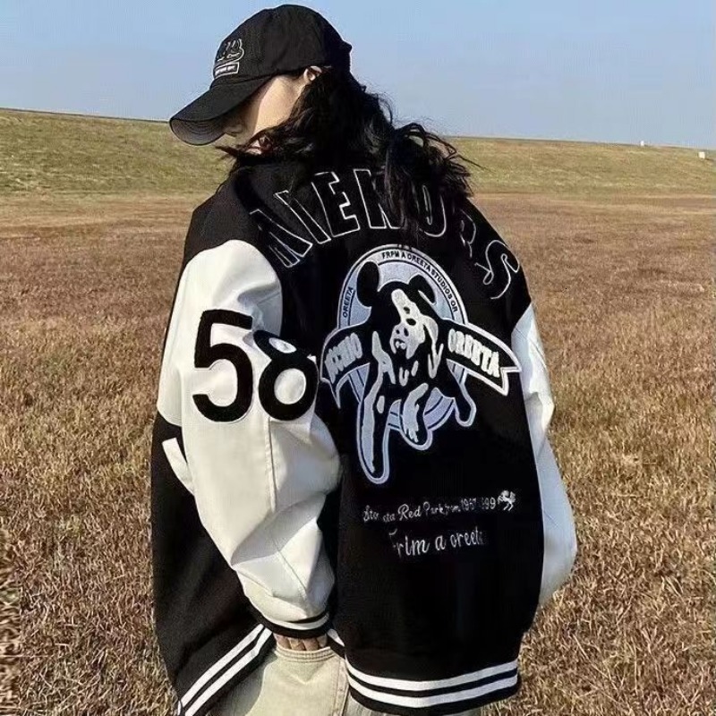 Autumn American New Retro Letter Cking Hip Hop Baseball Uniform Y2k Street Casual Joker Splicing Jacket Men And Women