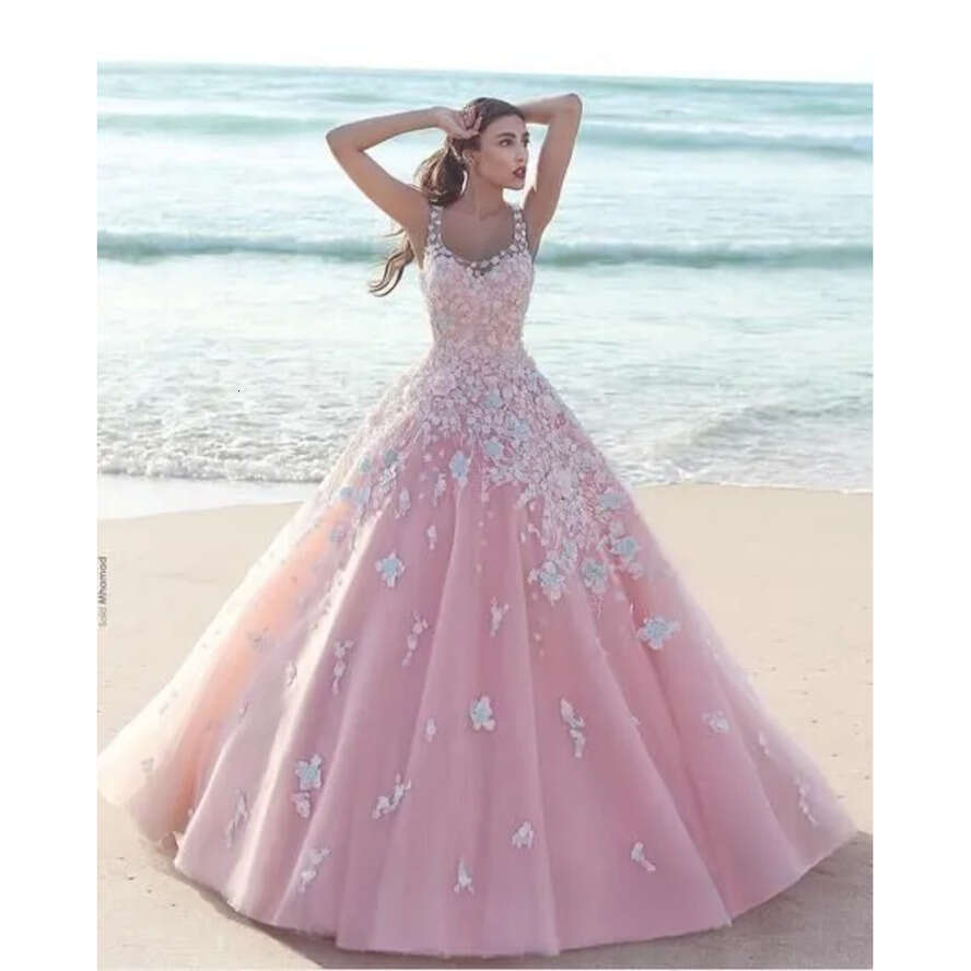Pink 2020 Said Mhamad Organza A-E Wedding Dresses Allover Lace Applique Detail With Scoop Necke And Back Zipper Bridal Gowns