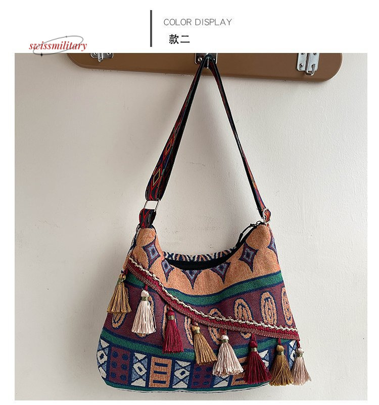Ethnic style Su large capacity shoulder 2024 new Bohemian fashion tote temperament women's bag #12 swissmilitary