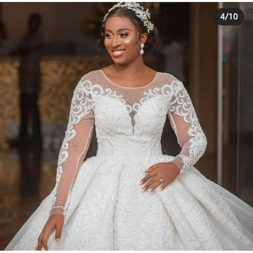 Wedding Plus Dresses Size Beading Bridal Gowns Long Sleeve Crystal Lace Appliqued Sequined Vestidos De Novia Custom Made Bc15474