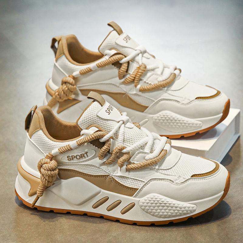 Men Running Shoes Mesh Lace-Up Non-Slip Trendy Sport Shoes Durable Tennis Platform Sneaker