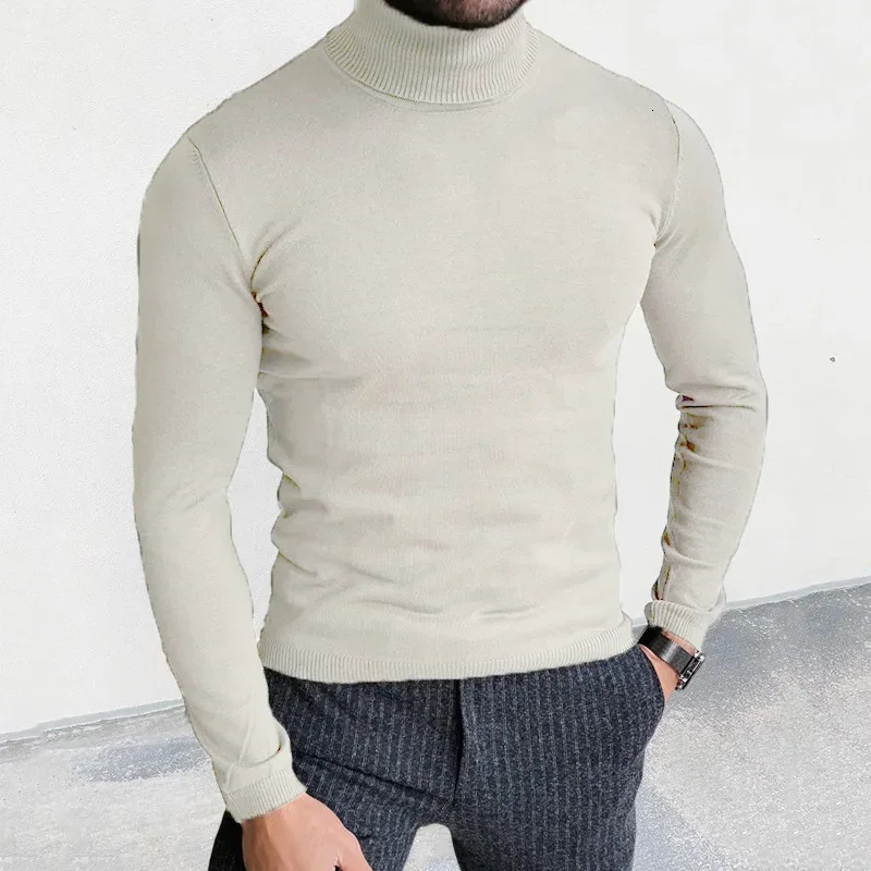 FallWinter Turtleneck Sweater Slim Fit Pullover Bottom Muscle Mens 241017