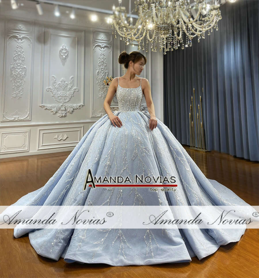 Straps Baby Blus Tiered Skirts Wedding Dress