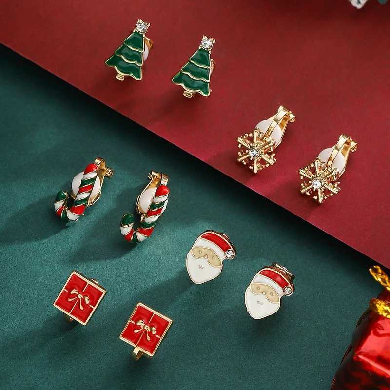 5 pairs/set of womens earrings cute Christmas tree snowflakes Krutch Santa Claus earrings girls Christmas party jewelry gifts W241017