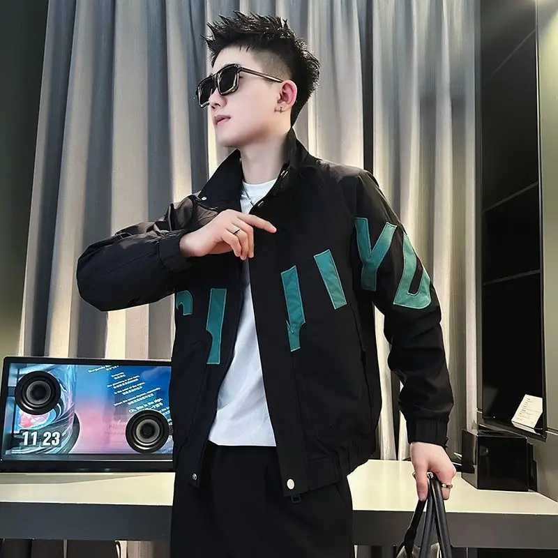 Spring and Autumn Mens Cargo Jackets Zip V Mens Green Y2k Korean Review Many Joker Fashion Clothing Aesthetics M241017