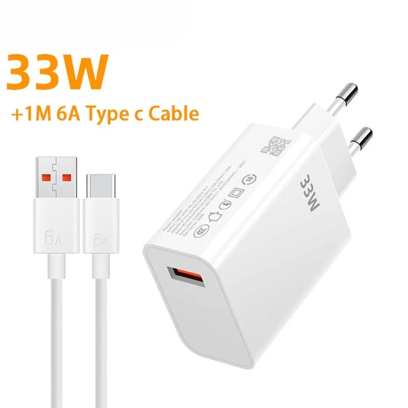 33W USB Charger Quick Charger 6A USB Type C Cable Fast Charging Mobile Phone Adapter for Xiaomi Redmi Note 13 12 iPhone Samsung