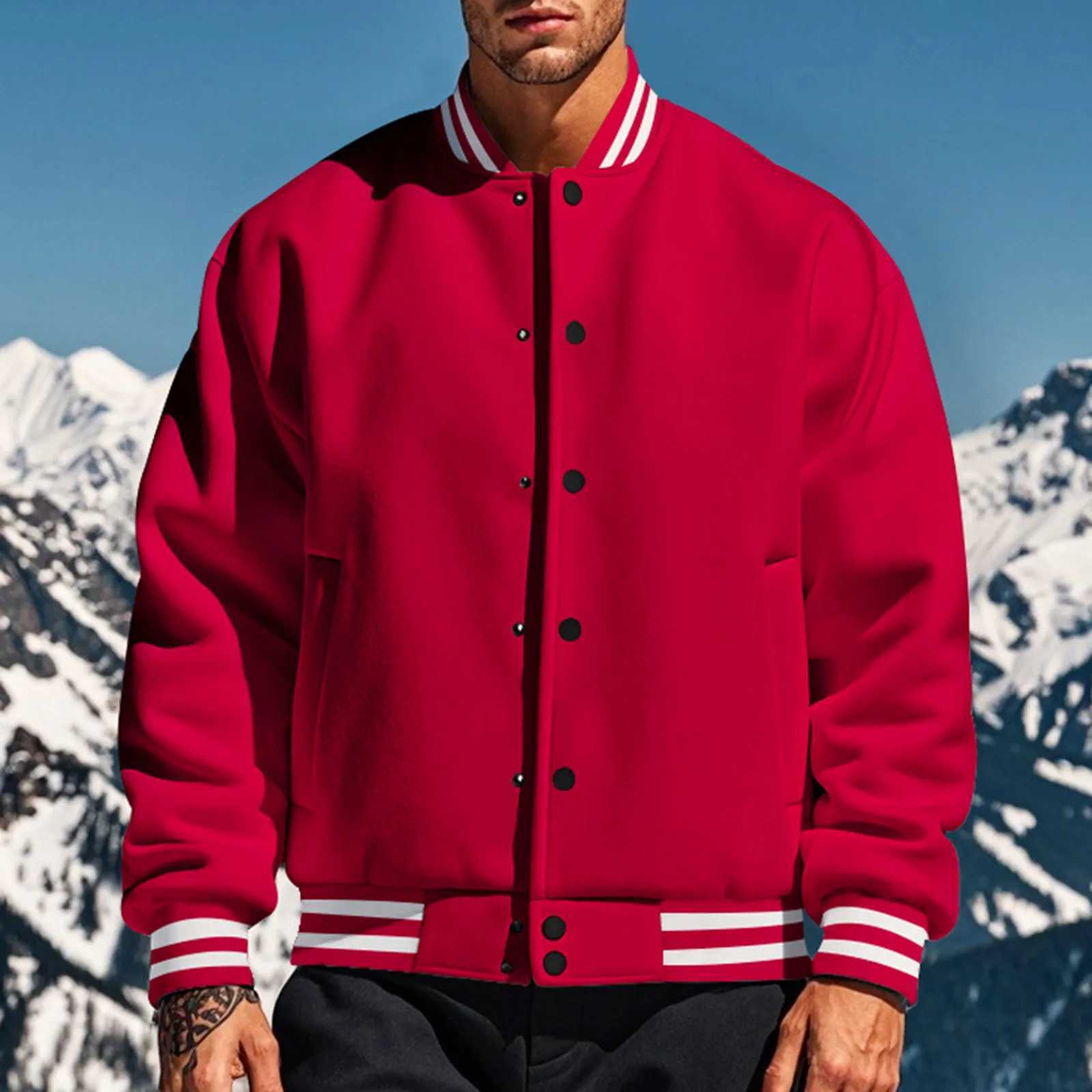 Mens Spring and Autumn College Jacket Solid Color Korean Fashion Loose Baseball Uniform Couple Windproof Waterproof Bomb Jacket M241017