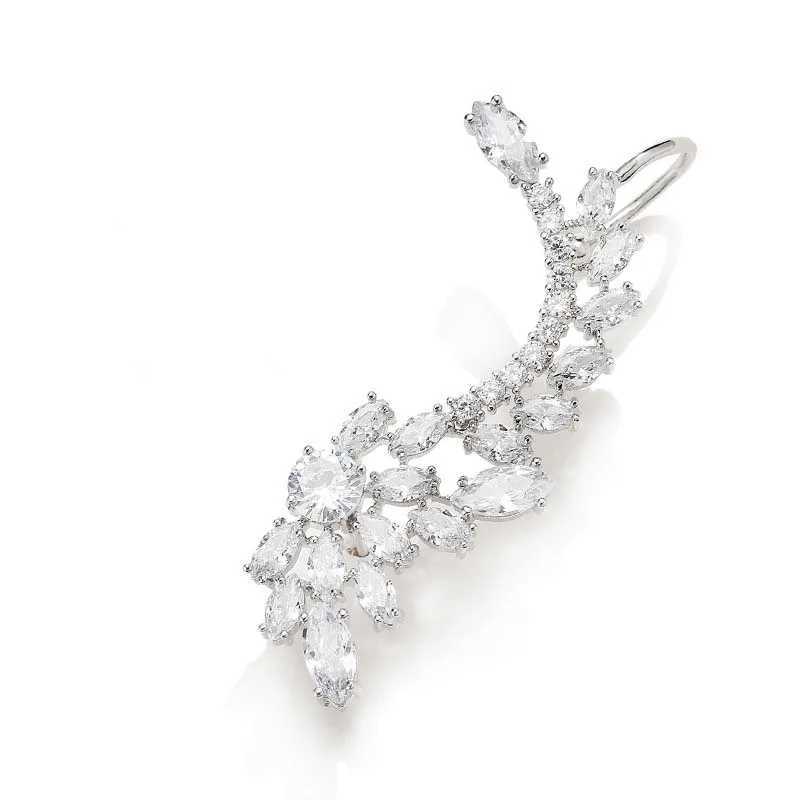 Fashionable shiny zircon ear clip for women Exaggerated crystal leaf perforated ear sleeves for brides weddings Y2k jewelry party gifts 2023 W241017