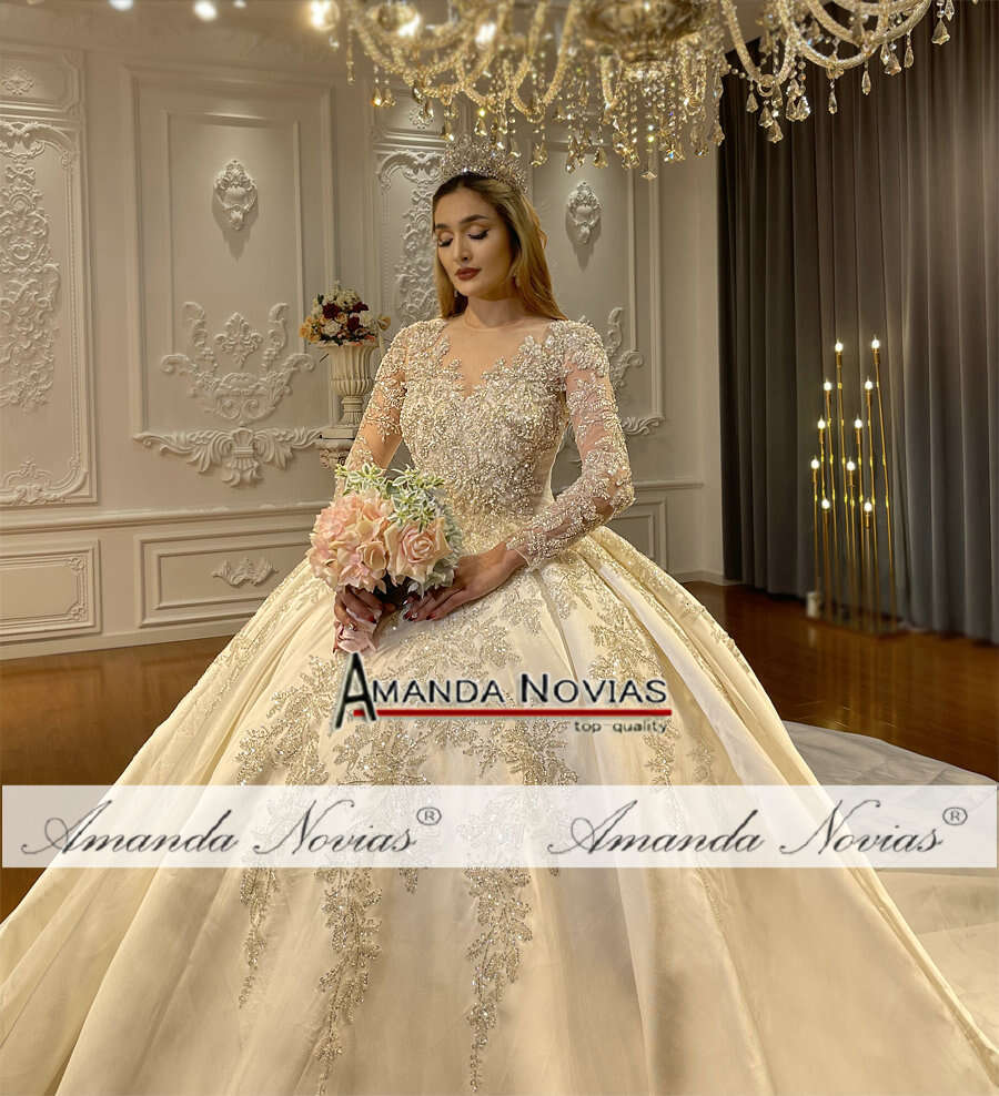 Ball Gown Lace Applique Satin Wedding Dress