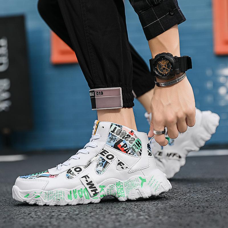 Men Women Running Shoes Trendy Tennis High top Fashion PU Leather Platform Sneaker for Outdoor Activities