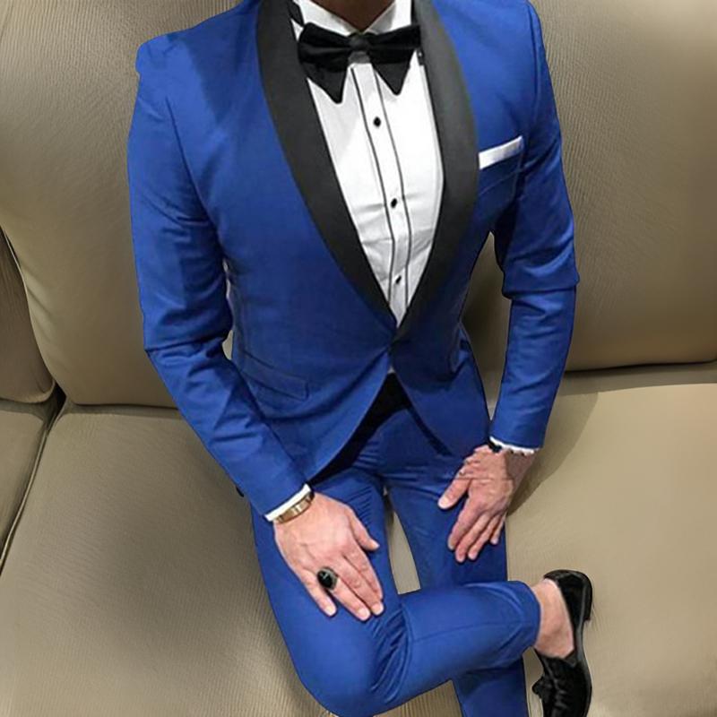 2 Piece Wedding Tuxedo for Groom Slim Fit Formal Men Suits Custom Made Royal Blue Jacket with Pants Male Fashion Costume 2024