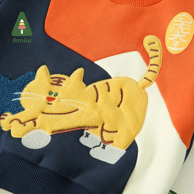 Amila Baby Boy Hoodie Winter Multicolour Round Neck Fleecing Soft Fashion Warm Elastic Clothing 241017