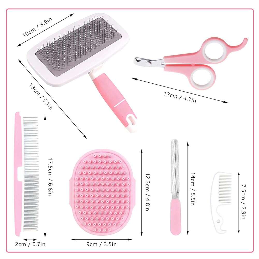 Crafterlife Small Animal Kit with Shedding Slicker Brush, Bath Massage Glove, Pet Grooming Comb, Nail Clipper Trimmer for Rabbit, Puppy, Kitten, Guine
