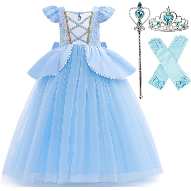 Cosplay Costume Kids Clothes for Girls Sequins Princess Dress with Crown Gloves Birthday Party Ball Gown 3-10 Years 240926