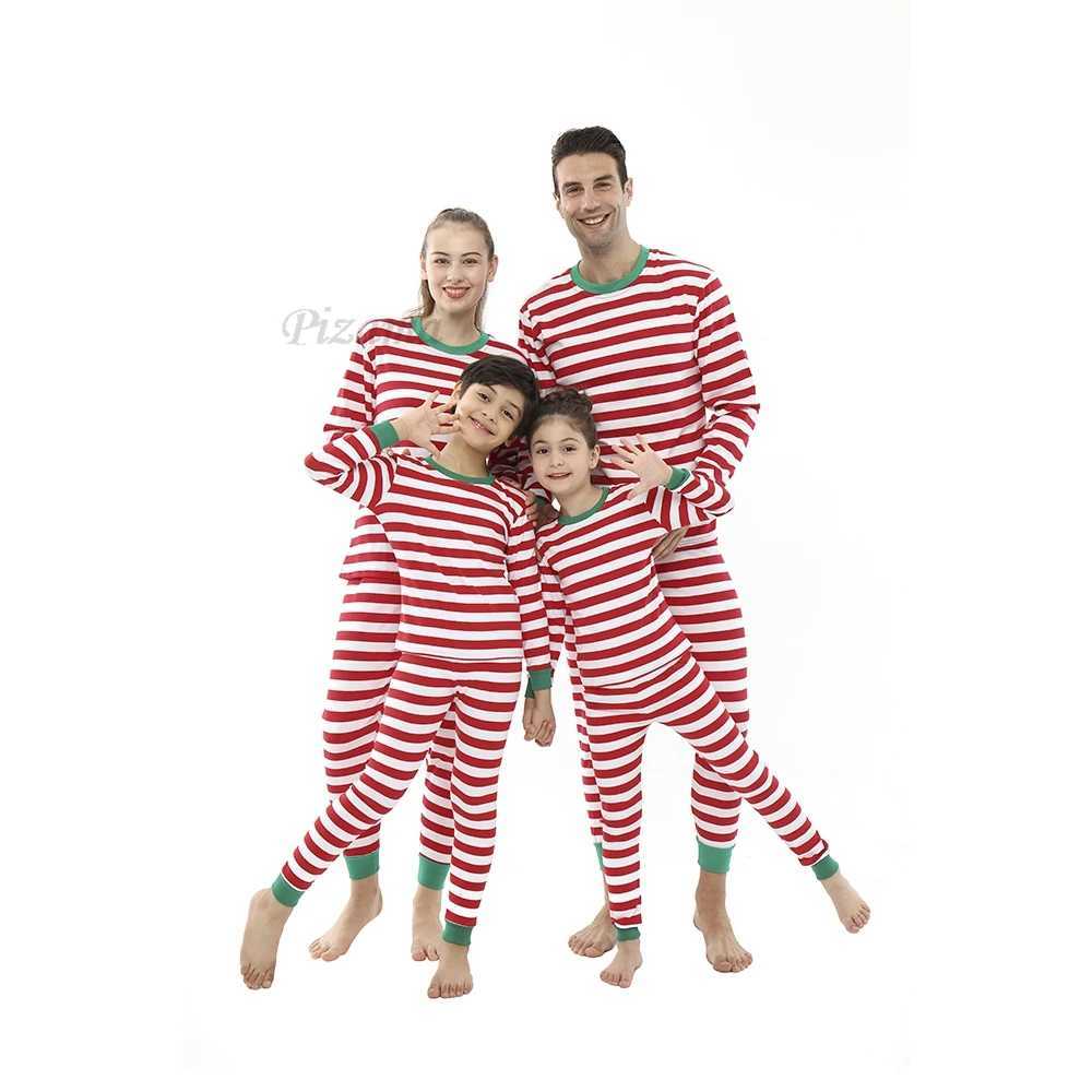 Family Matching Christmas Pajamas 100 Cotton Red and White Striped Christmas Pajamas Childrens Pajamas Mother Children Matching Set Pajamas W241015