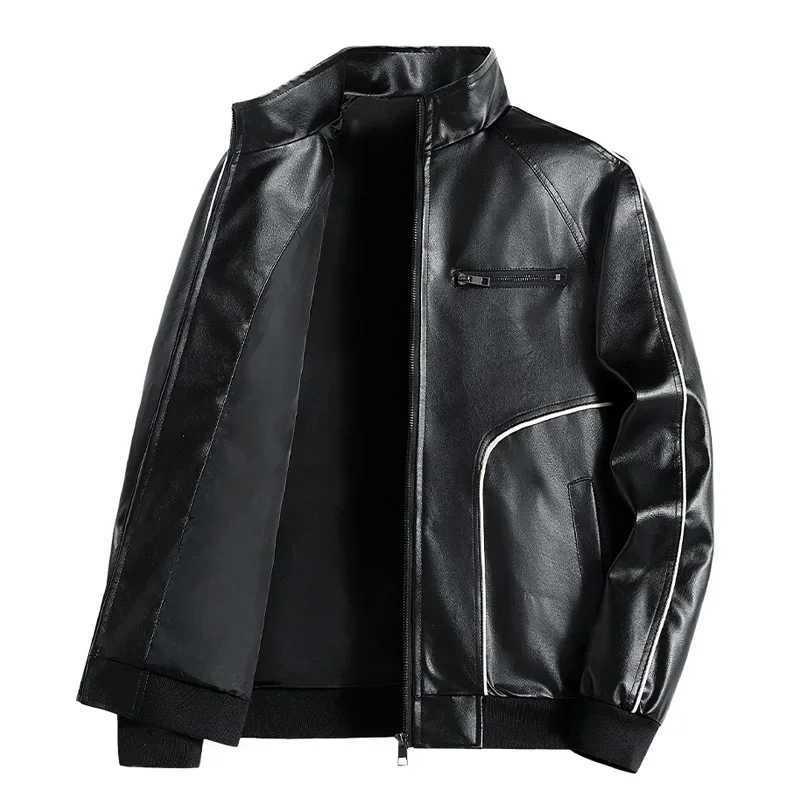 Leather Jacket Men Fashion Motocycle Jackets Stand Colar Pu Fall Winter Outwear Casual Faux Leather Coats Man Mens Clothing Top X241017