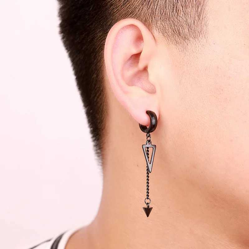 1 piece of punk stainless steel clip earrings suitable for men women black non perforated Gothic jewelry boys and girls W241017