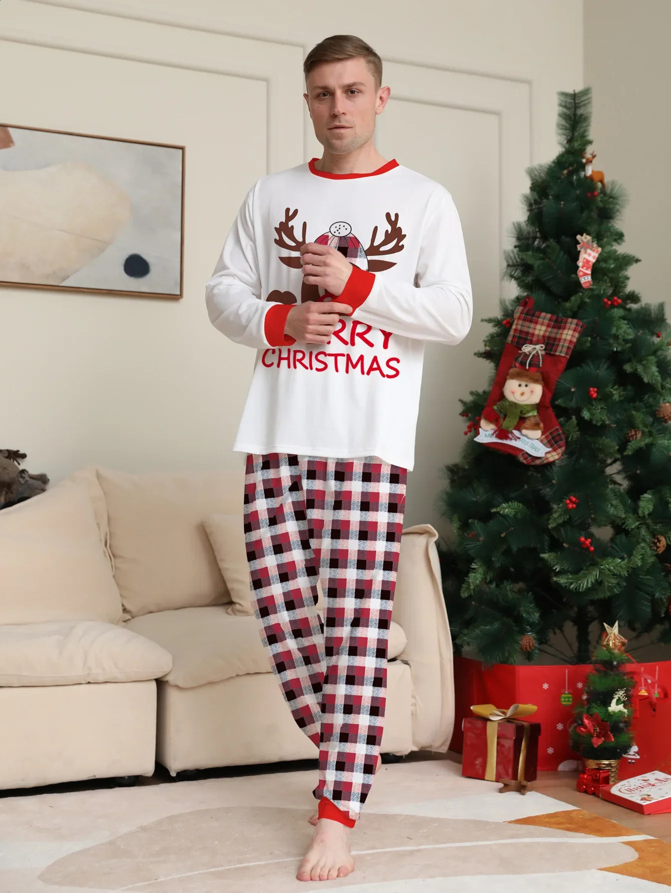 Merry Christmas Print Pajamas Women Men Boys Girls Clothing Set Family Matching Outfits Soft Cute Pyjamas 2 Pieces Suit 241017