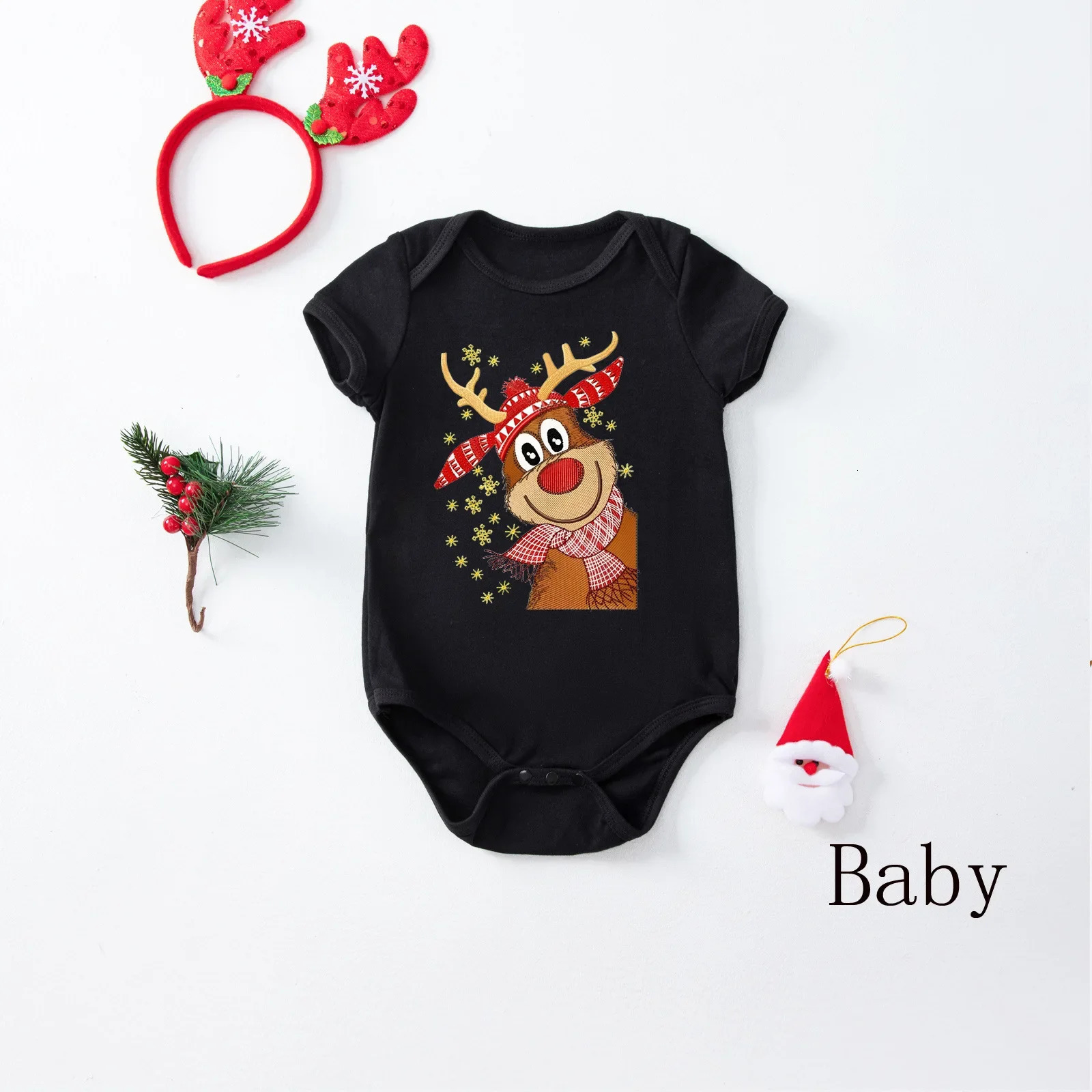 Christmas Matching Pajamas Set Elk Print Short Sleeve TshirtTrousers 2 Pieces Suit Baby Romper Parentchild Pyjamas Family Look 241017