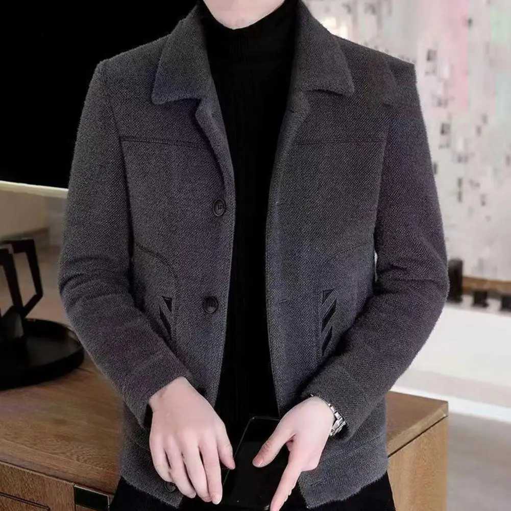 Men Jacket Lapel Design Thickened Men Coat With Side Pockets Slim Fit Classic Button-up Men JacketXJ241017