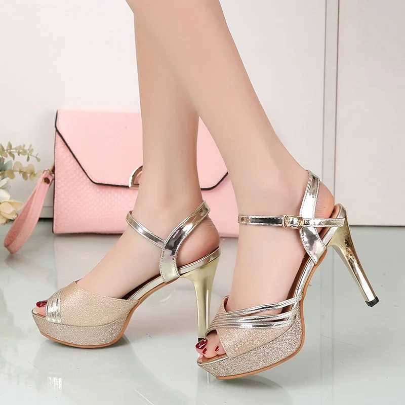Womens Sandals 2020 Summer Womens Dress Shiny Wedding Silver High Heels Pump Women Zapatos Mujer 7217 Y241017