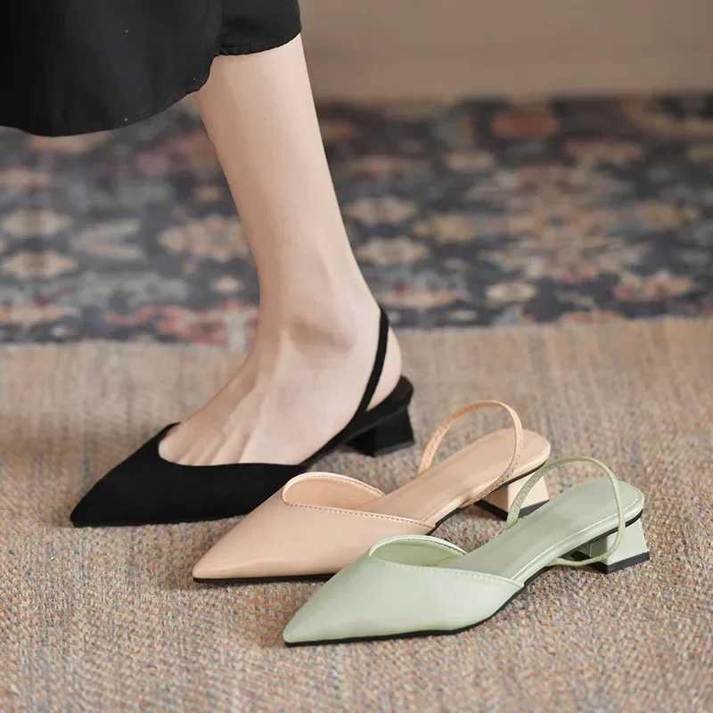 New Fashion Summer Womens Pump Womens Button Beige Single Shoes Square High Heels Comfortable Dress Party Shoes Y241017