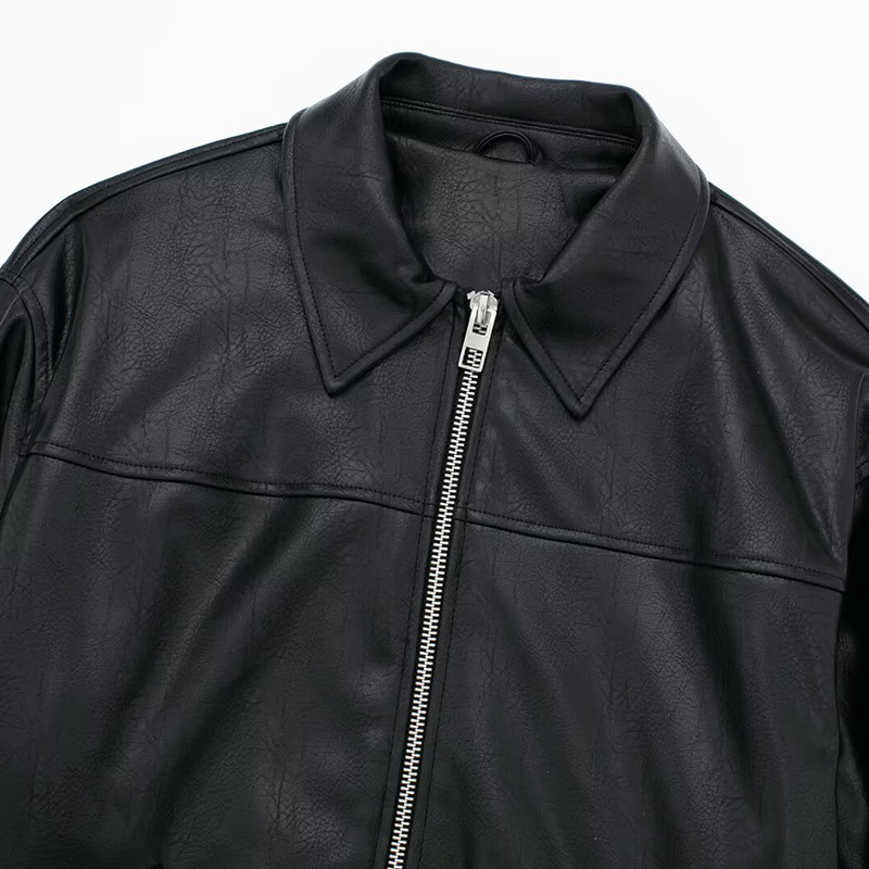 Leather Jackets Cost Women's Outwear Black Long Sleeve 2024 Inszart Jaqueta De Couro Solid With Zipper Outerwear Woman Coat