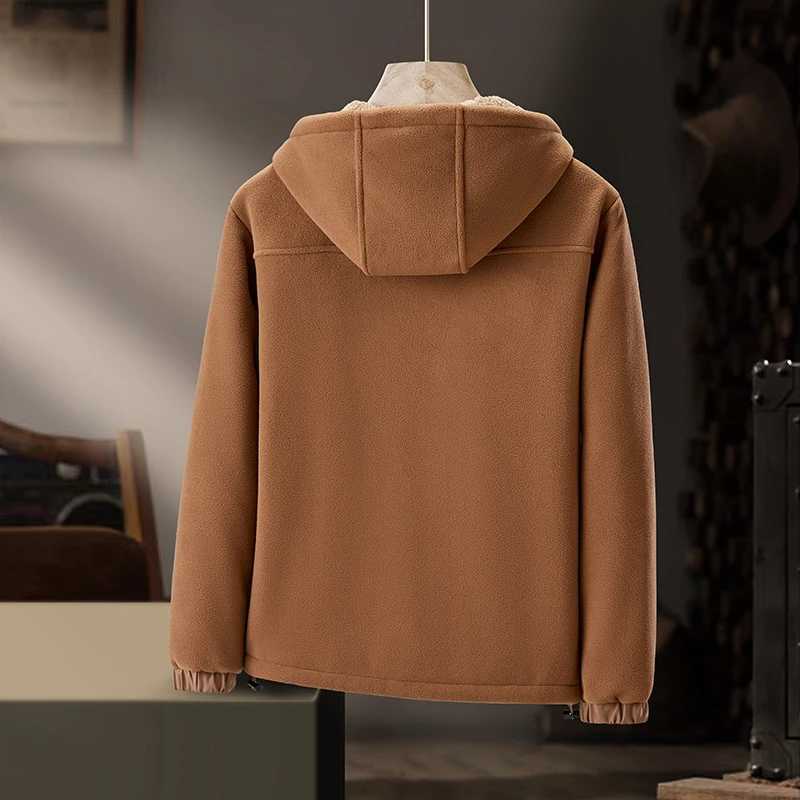 Hooded Polar Fleece Jacket Men Thick Warm Winter Jackets Solid Parkas Man Cotton Padded Outwear Coats Casual Mens Clothing Top X241017