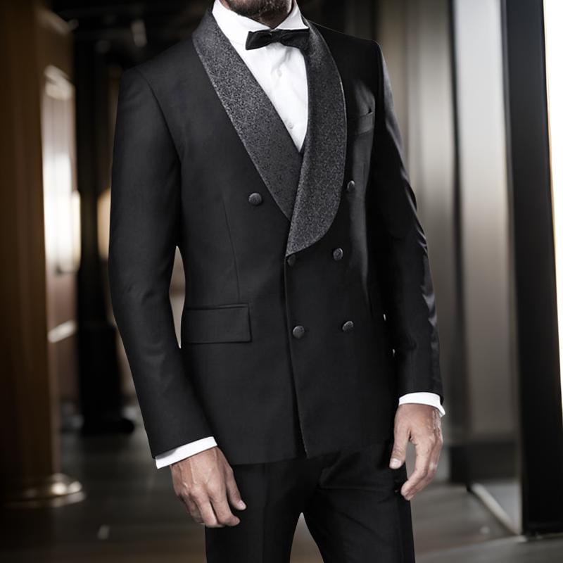 Double Breasted Wedding Tuxedos For Mens Groom Suits Slim Fit Floral Shawl Lapel Male Fashion Tailor Made 2 Pieces Jacket with Pants