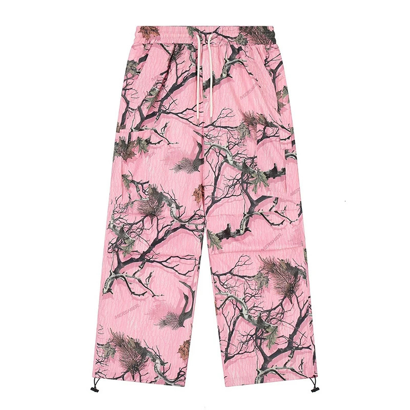Mens Clothing Vintage Graffiti Casual Pants Mens And Womens SpringAutumn Loose Pink Camouflage Print Straight Leg Overalls 241017