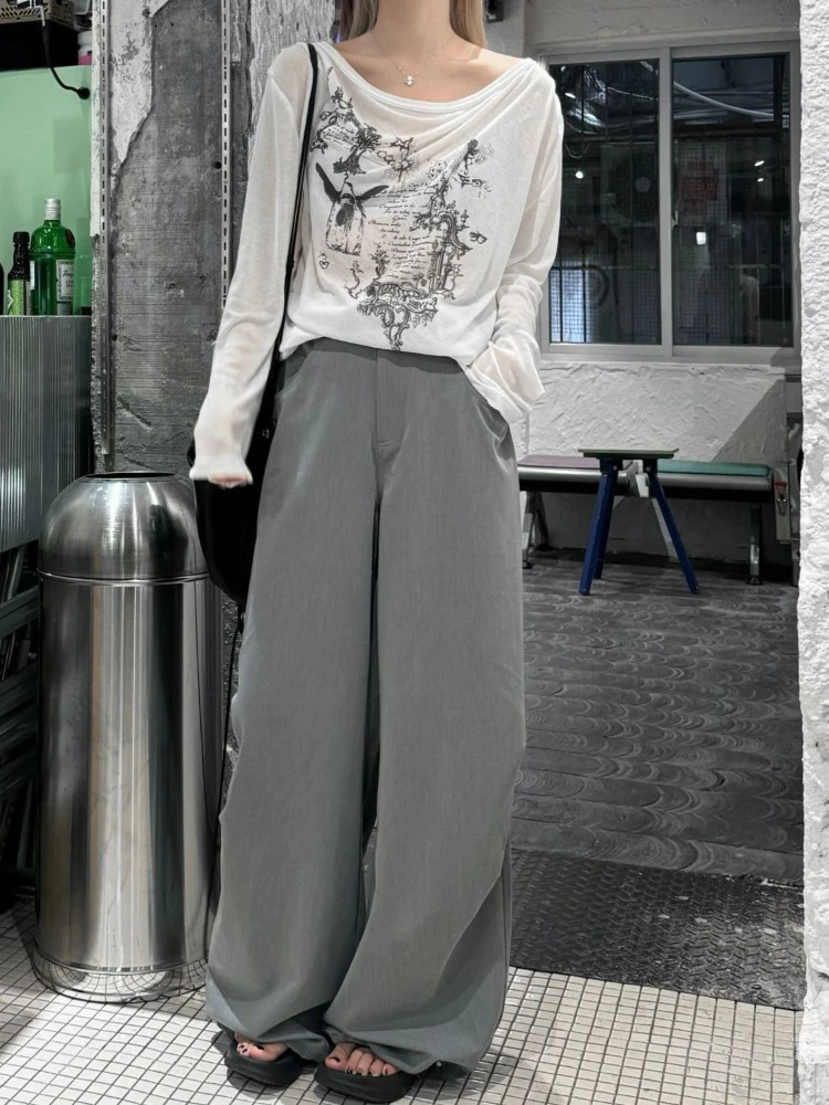 QWEEK Gothic graphic Harajuku T-shirt for women Grunge Y2k streetwear loose long sleeved top 2024 fashion Korean K-pop 2000 241017