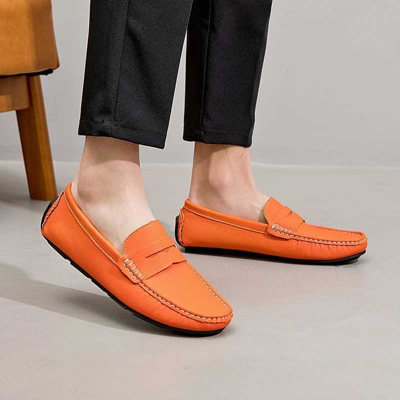 Luxury Yellow Leather Casual Shoes Men Loafers Comfortable Slip- Flat Shoes Men Big Size 38-49 Mens Designer Shoes XJ250614