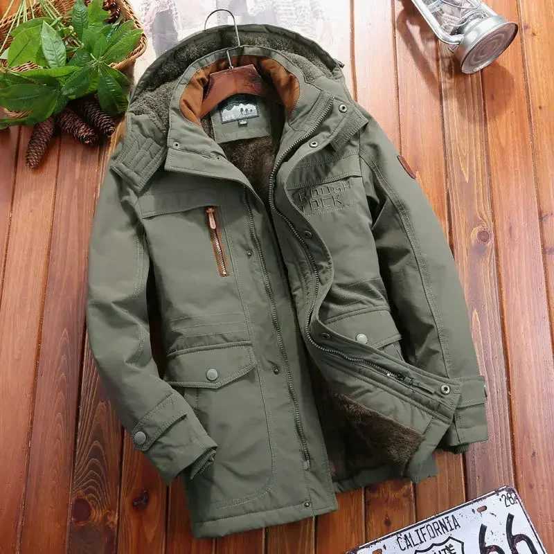Winter Parka mens windproof wool thick fur coat mens retro hooded street jacket mens windproof jacket 6XL X2410171
