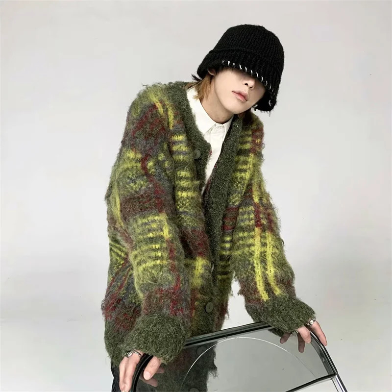 Autumn Korean Fashion Striped Cardigan Sweater For Men Vintage Casual Button Knitwears High Street Baggy Y2K Sweaters Jacket 241017
