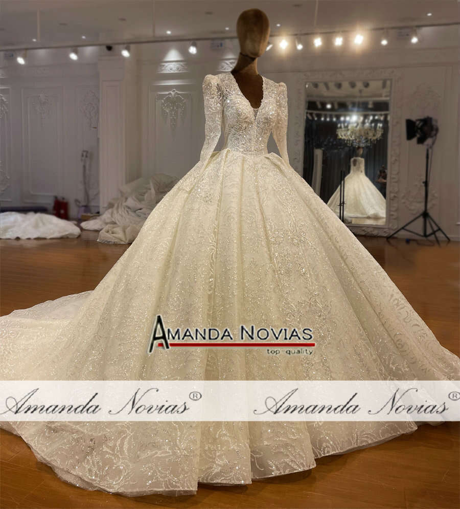 Princess V-necke Wedding Dress Long Sleeves