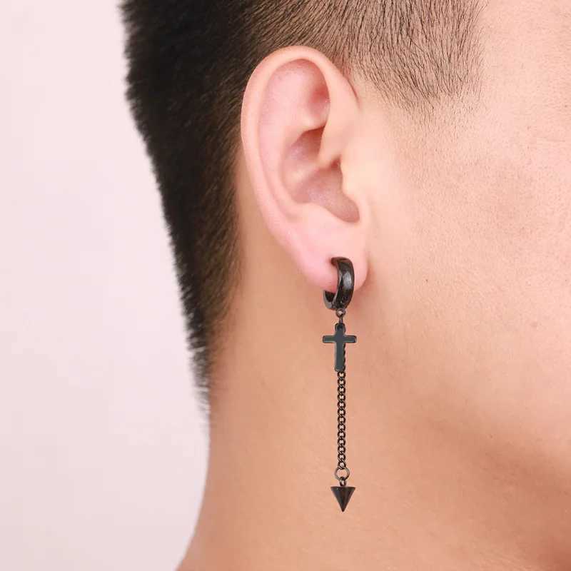 1 piece of punk stainless steel clip earrings suitable for men women black non perforated Gothic jewelry boys and girls W241017