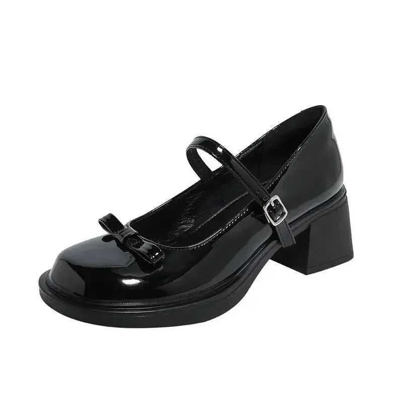 Bow High Heels Mary Janes Square High Heels Round Toes 2024 Hot Selling Shoes Womens Buckle with Spring/Automatic Solid Pump Y241017