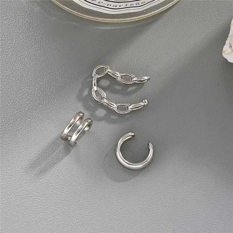 3 pieces/set of womens silver clip earrings creative and simple C-sleeve non perforated clip set trend jewelry gift W241017