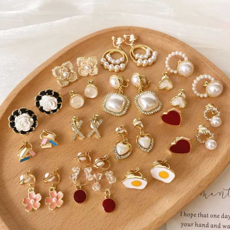1 pair of temperature triangle pearl earring clips suitable for women without ear holes retro simple earrings daily decoration for girls W241017