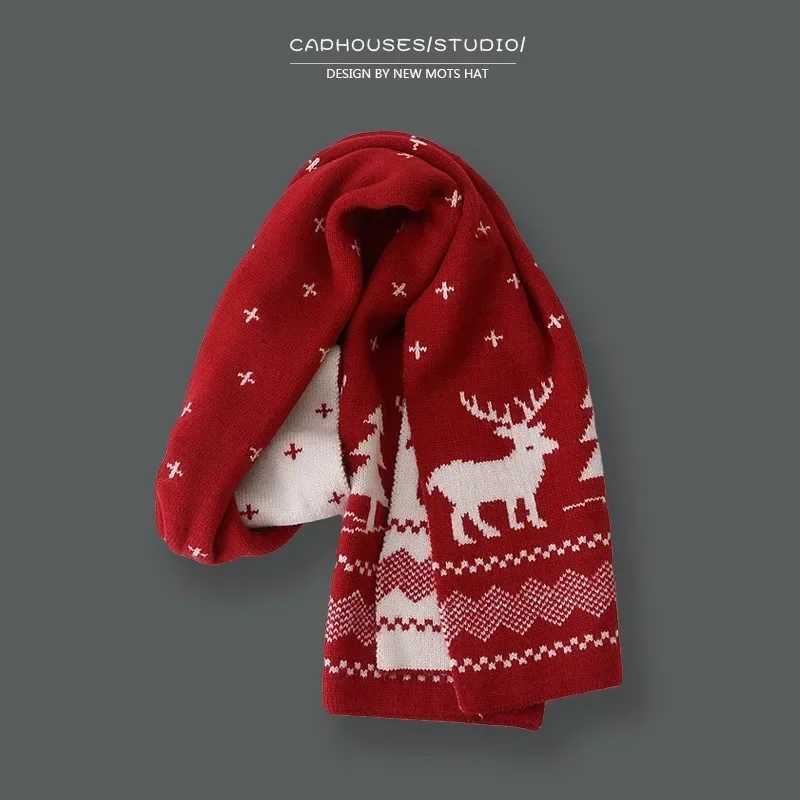 Christmas Gift Red Deer Scarf Text Versatile Autumn/Winter Warm Extended Edition Student Cute Skin Friendly Scarf X241017