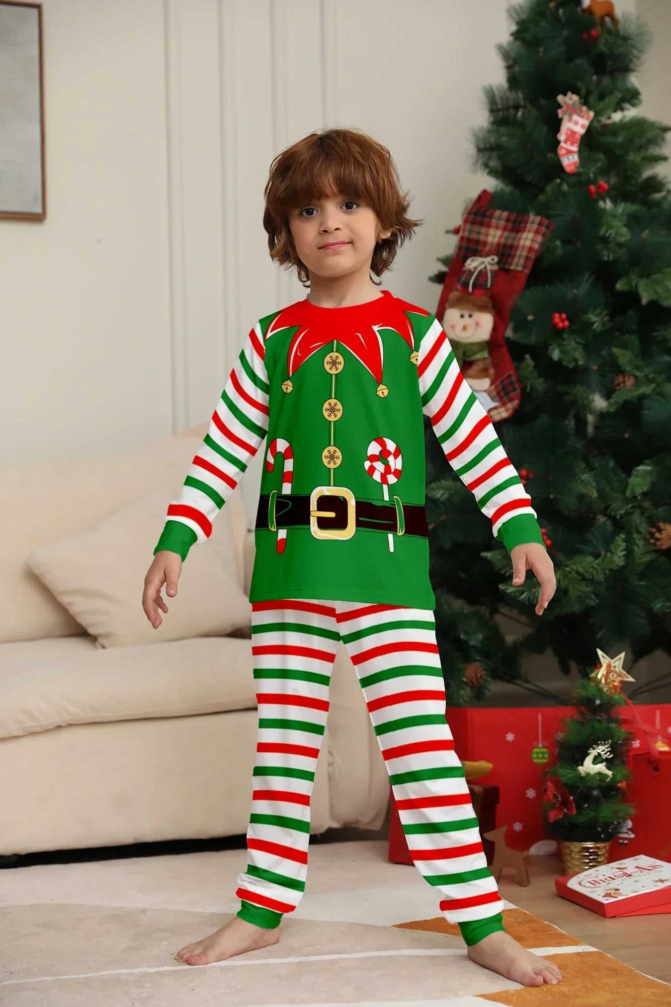 2024 New Family Matching Set Cartoon Stripe Printed Christmas Pajama Set 2PCS Set Home Clothes Baby Dog jumpsuit Christmas Appearance Pajama Set W2410