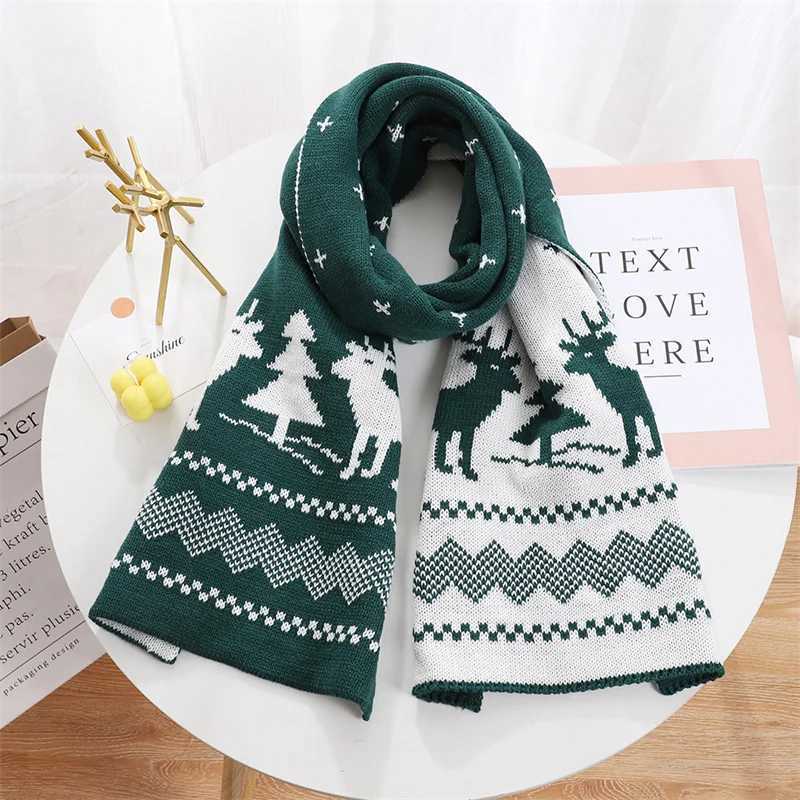 Christmas scarf warm fashion warm wool knitted scarf double-sided scarf holiday red black green cute scarf shawl X241017
