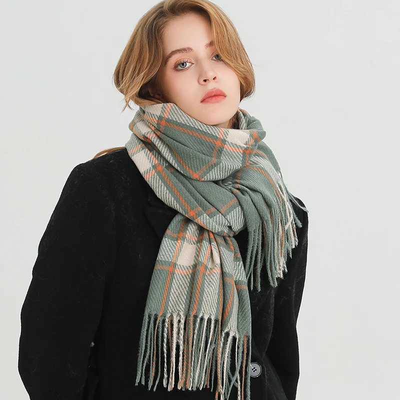 Korean style thick warm shawl winter plain weave tassel blanket cashmere such as scarf collar Chief Pashmina raincoat Stoles X241017