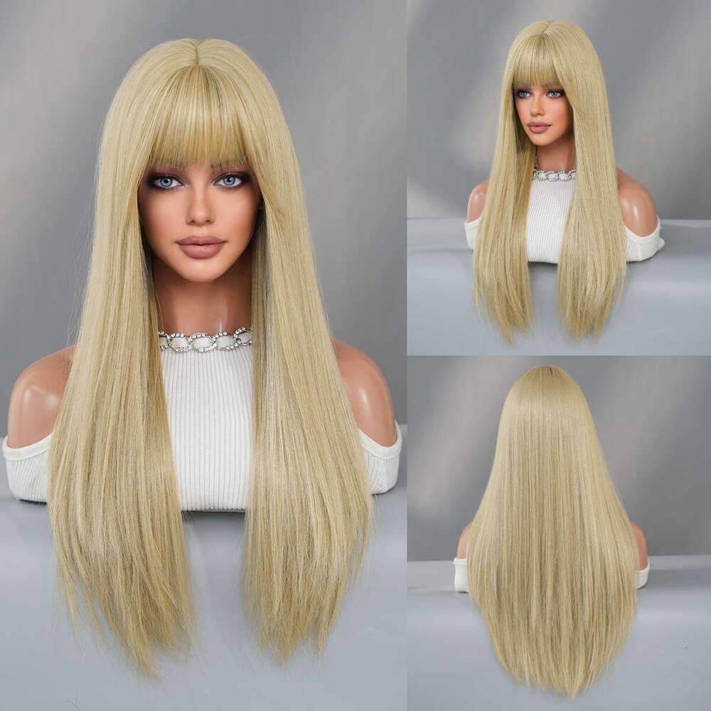 Ladies' Fashionable Wig With Caramel Brown Bangs, Long Straight Hair Wig, Full Head Cover, Ginger Wigs